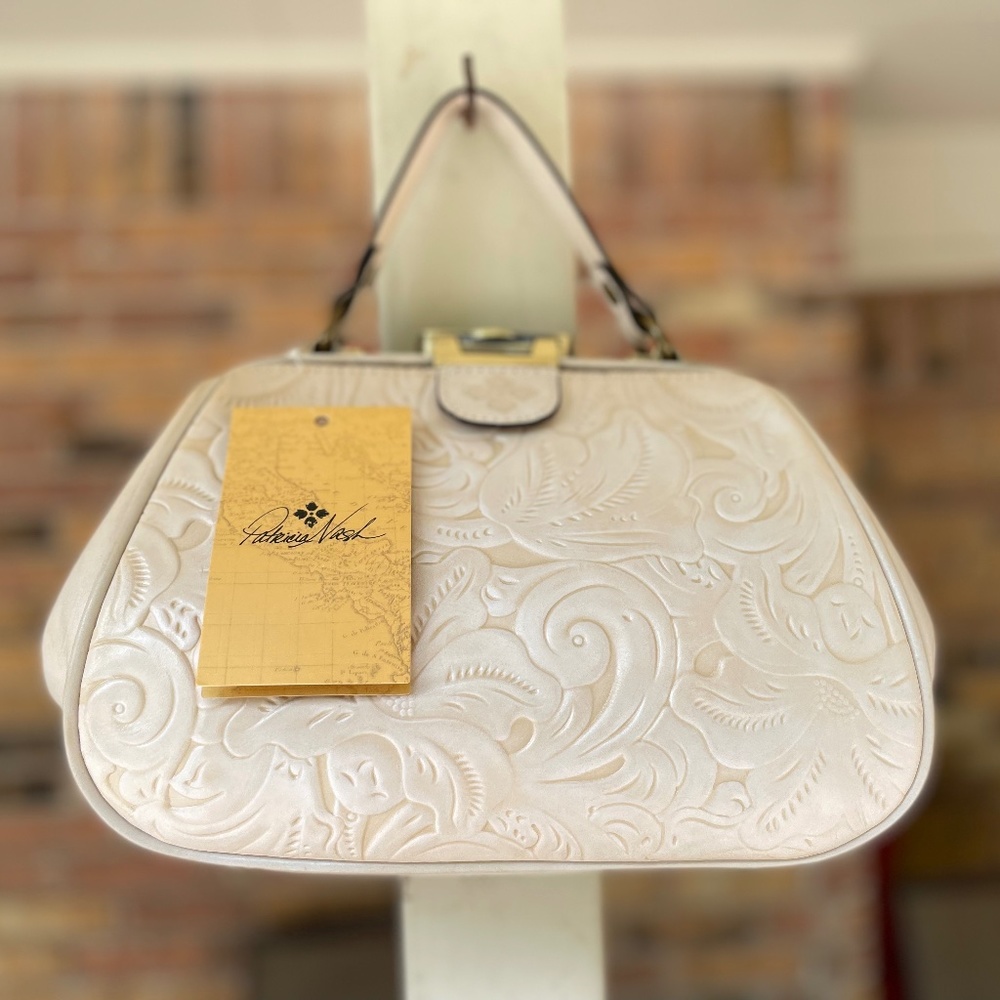 Patricia Nash Gracchi Satchel Burnt Tooled Chalk White NWT MSRP $229